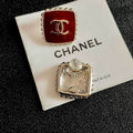 Chanel CC Red Enamel Perfume Bottle Earrings
