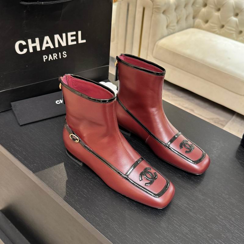 Chanel CC Logo Ankle Boots in Burgundy Leather