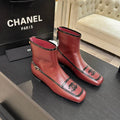 Chanel CC Logo Ankle Boots in Burgundy Leather