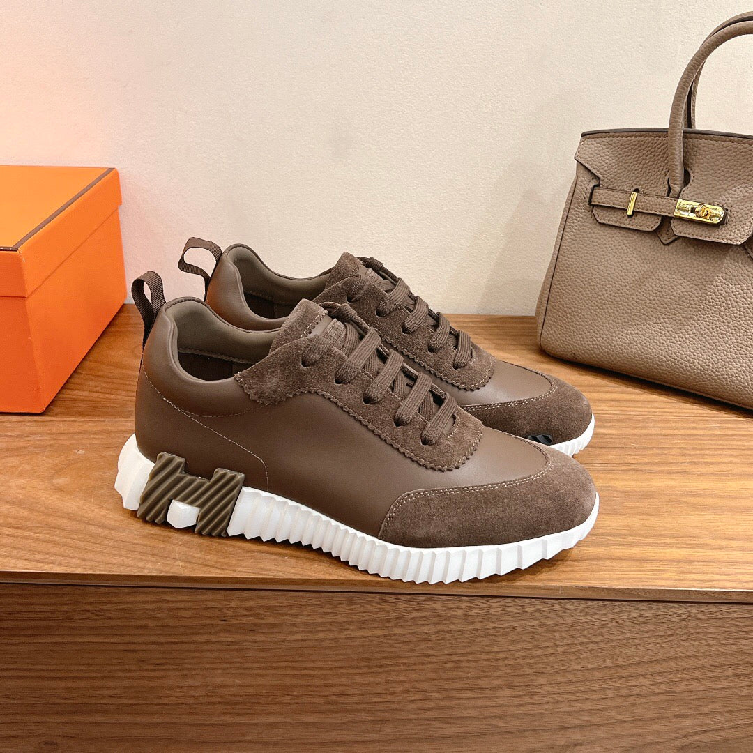 HERMES BOUNCING SNEAKER IN BROWN CALFSKIN MIX SUEDE
