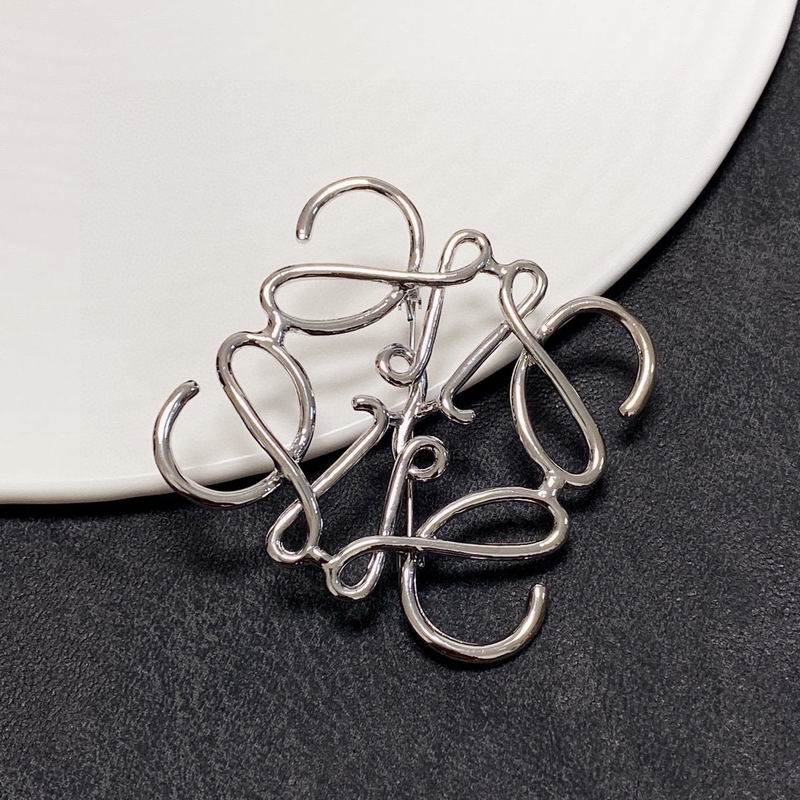 Loewe Anagram Brooch in polished silver-tone metal with sculptural interlocking logo wire design