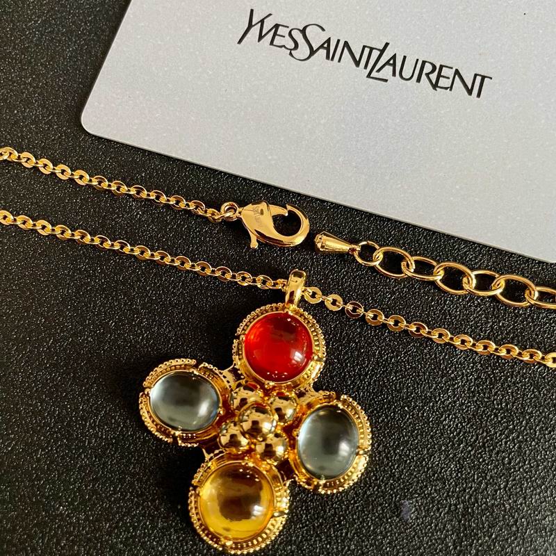 YSL Multi-Stone Gold Pendant Necklace