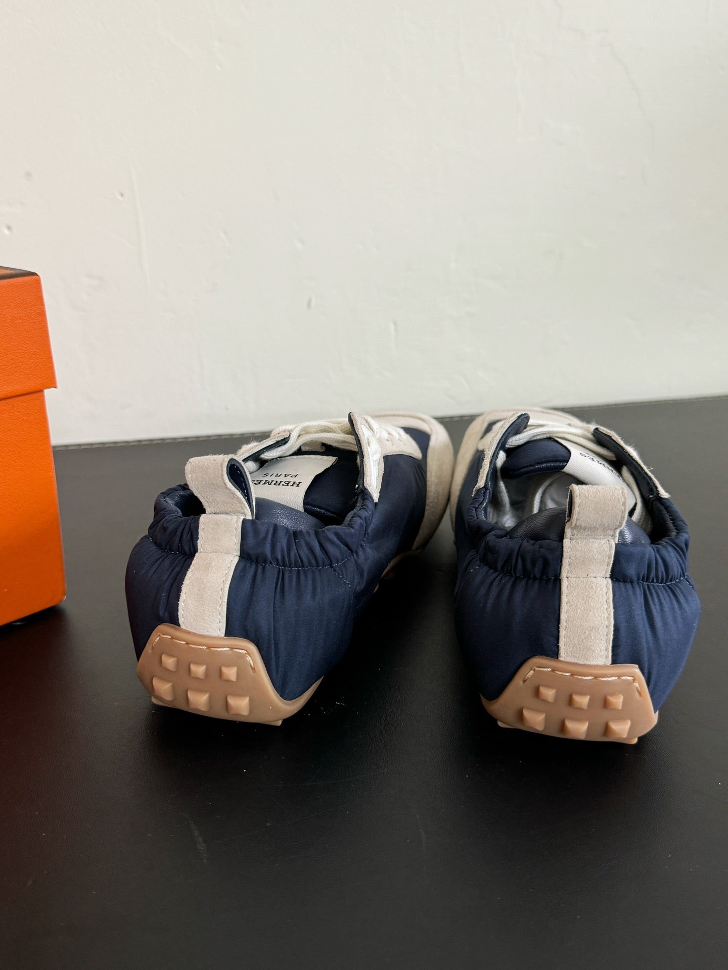 HERMES SKATEBOARD SHOES LIGHT GRAY MIX NAVY SUEDE