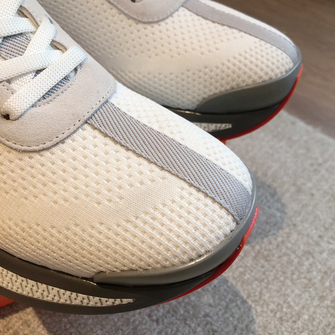 HERMES HEROS SNEAKER IN WHITE BREATHABLE MESH FABRIC AND BROWN CALFSKIN