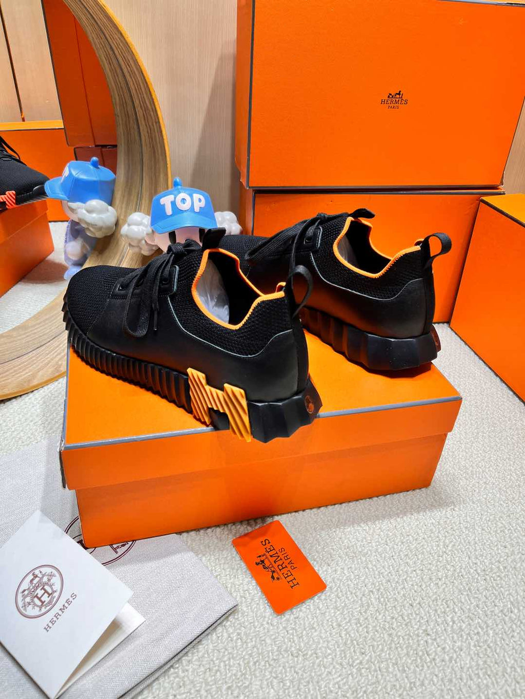 HERMES DEPART SLIP-ON SNEAKER IN BLACK KNIT AND CALFSKIN